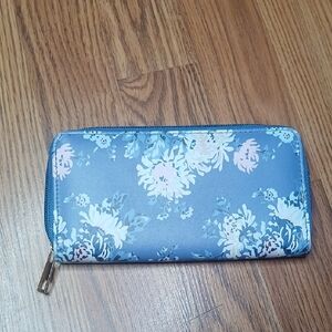 Women's Fashion Multi-function Clutch Wallet Blue Floral Print
